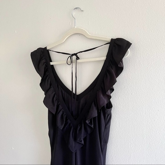 Reformation midi dress Cillian Silk ruffle neckline tie back in black Sz Medium - Picture 7 of 13